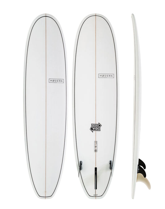 Modern Surfboards - Double Wide - white mid length surfboard